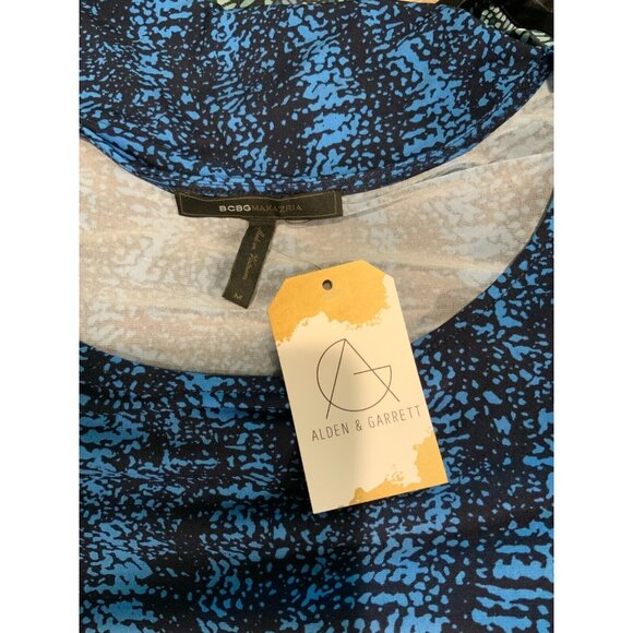 BCBG Max Azria Blue & Black Splatter Print 3/4 Sleeve Mini Dress, Size Medium - Picture 7 of 7